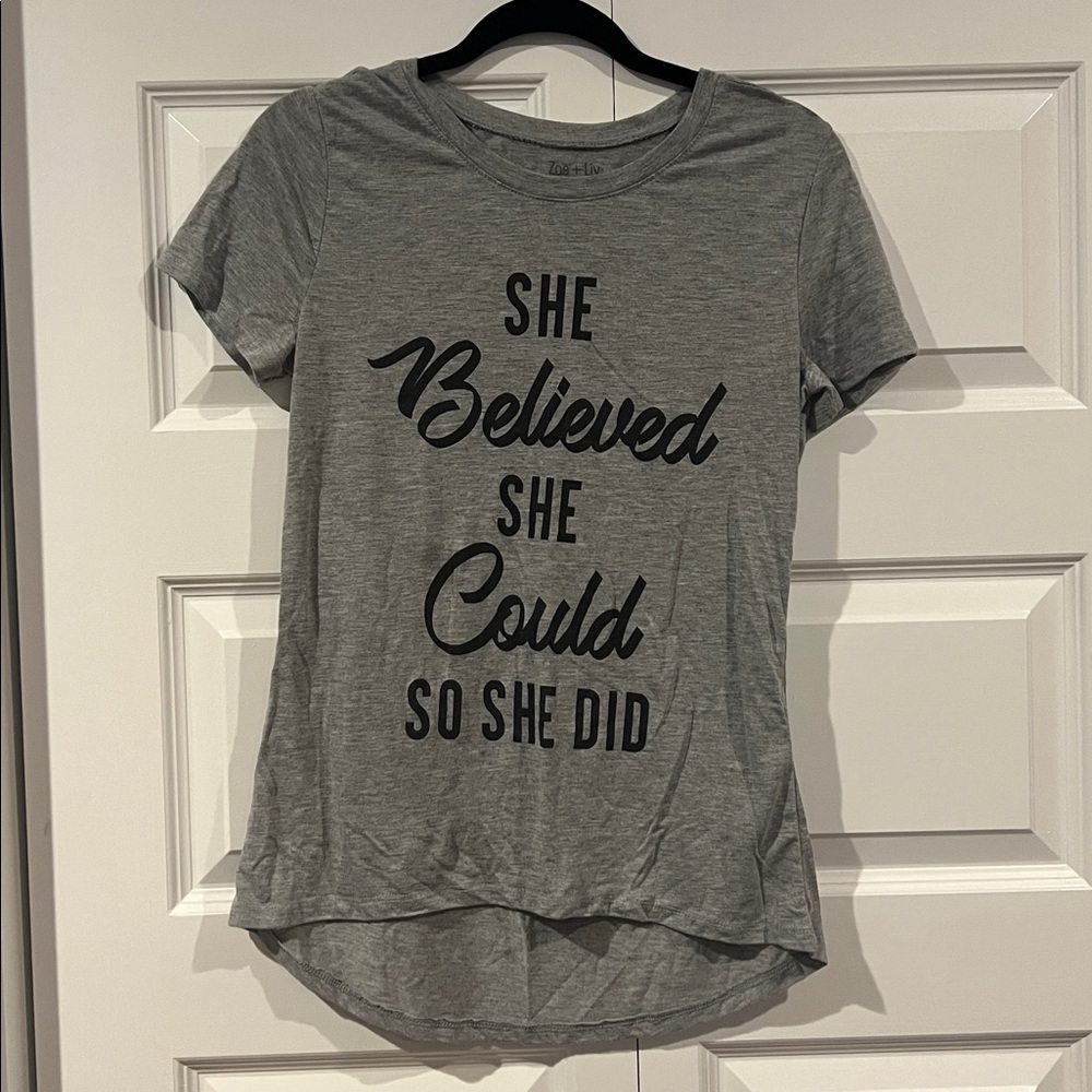 Gray Graphic Tee “She Believed She Could So She Did” Inspirational